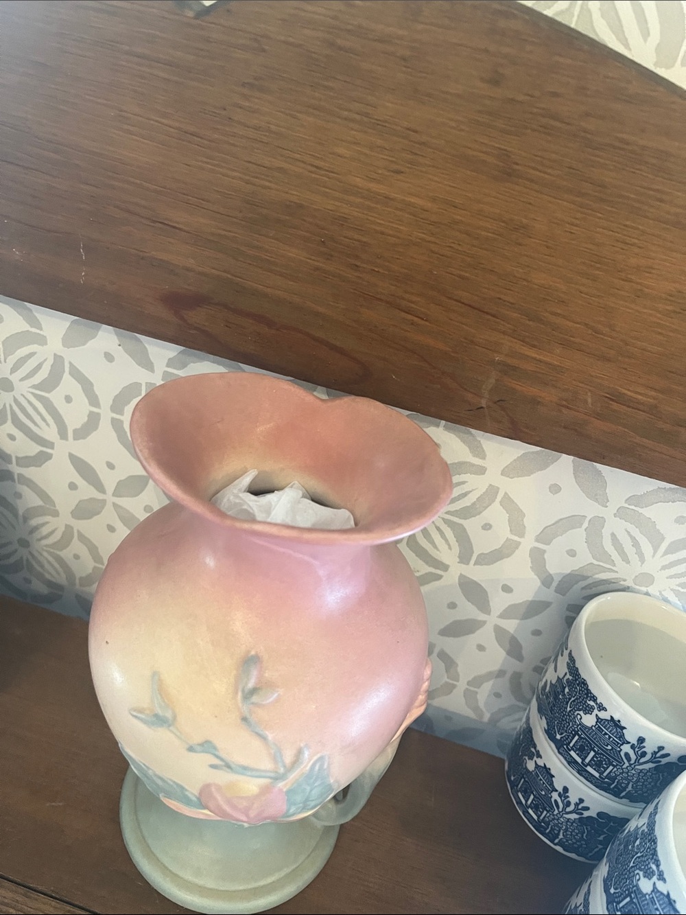 Hand-Painted Pink and Yellow Floral Ceramic Vase - Picture 5 of 8